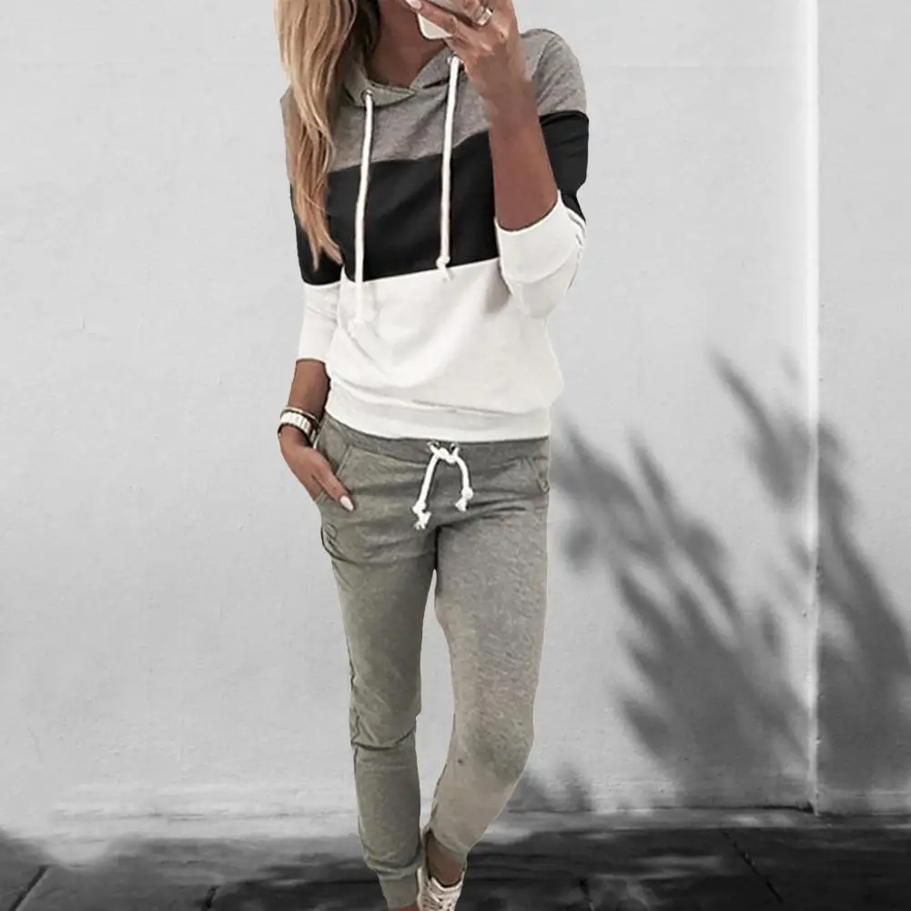 

2Pcs/Set Fashion Sweatshirt Pants Set Shrinkable Hem Top Trousers Set Pockets Cold Resistant