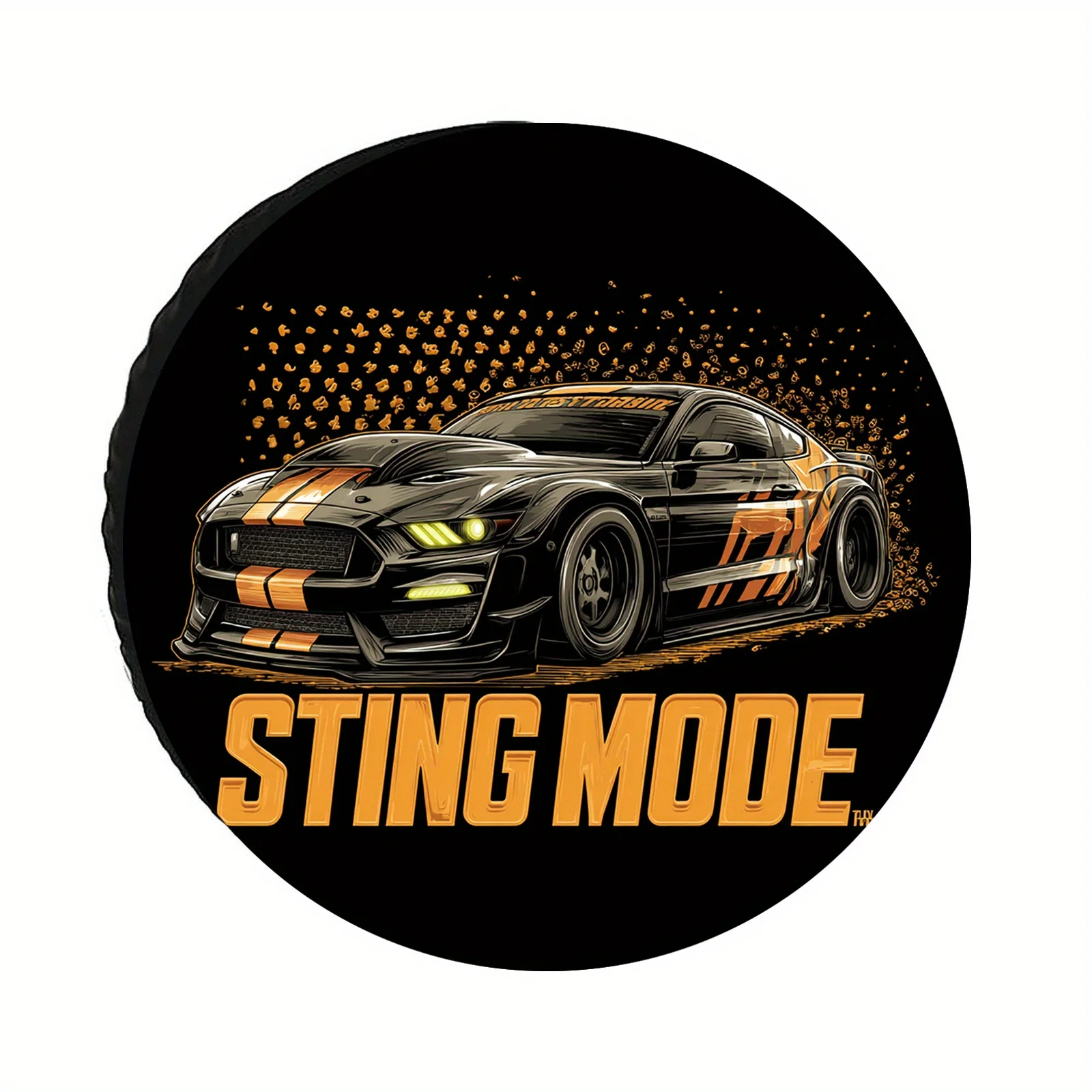Фото Чехол для шин STING MODE, черно-оранжевый — дизайн для спортивных автомобилей с агрессивным выхлопом и спойлером, подходит для всех №1