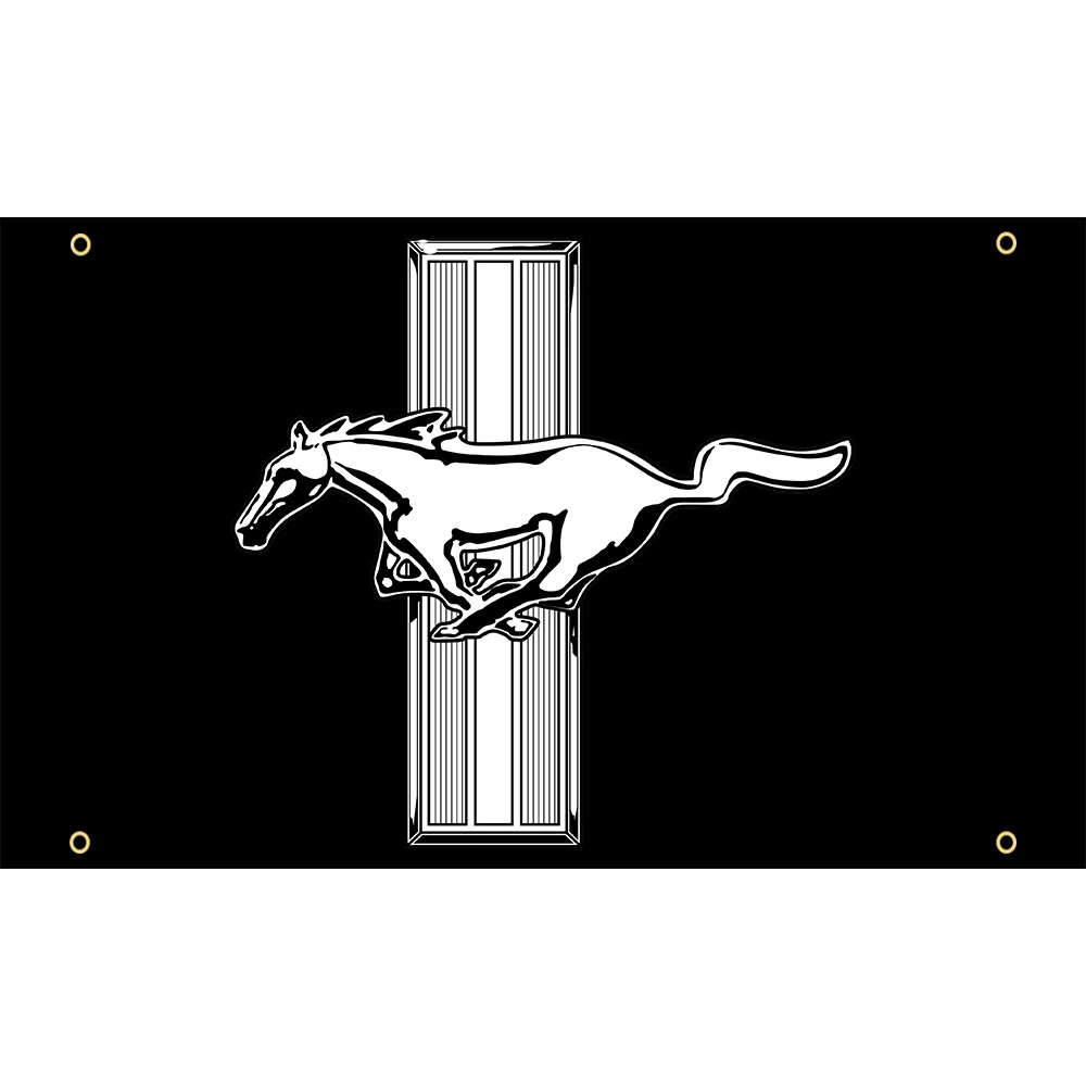 

90x150 см черный Гоночный флаг Mustang, баннер из полиэстера для украшения