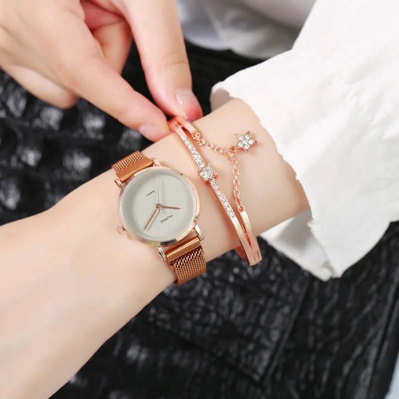 Popular Korean Version Casual Fashion Ladies Mesh Belt Watch Simple and Versatile Digital Female Student Magnet Watch