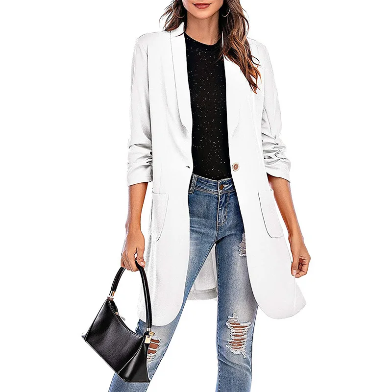 Blazer for Women 2023 Autumn and Winter New Three Quarter Sleeve Medium Long Pocket Coat Blazer Women