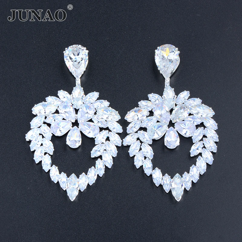 

JUNAO 1Pcs 50*90mm Sewing Clear White Cubic Zirconia Rhinestone Flower Brooch Silver Claw Zircon Crystal For Jewelry Making