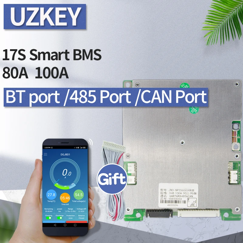 

BMS 17s 60v 80a 100a Smart Support Bluetooth Common Port Electric Vehicle Battery Balance High Low Temperature Sensor App PCM