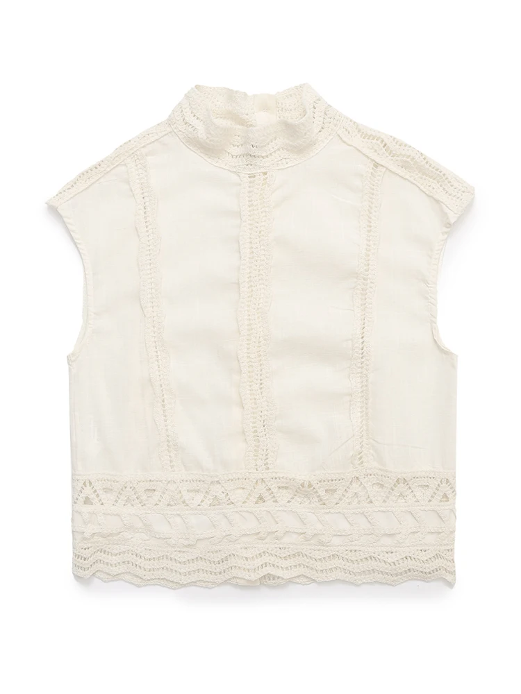 Женский винтажный топ с воротником-хомутом и пуговицами на спине