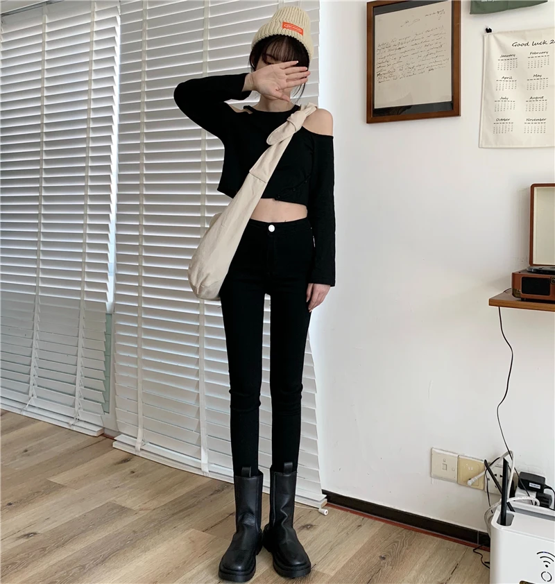 

DD3018 The new skinny jeans women's pencil pants high waist slimming all-match slim fit pants jeans