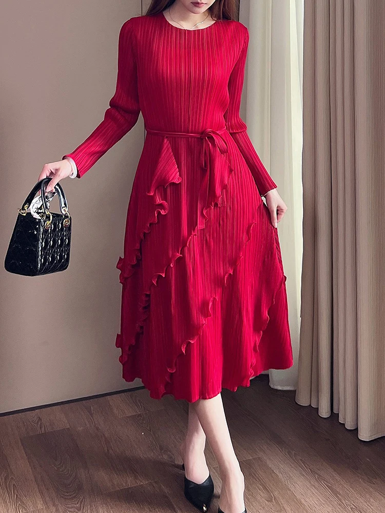 Плиссированное Платье GVUW в виде грибка женское ТРАПЕЦИЕВИДНОЕ ПЛАТЬЕ с круглым