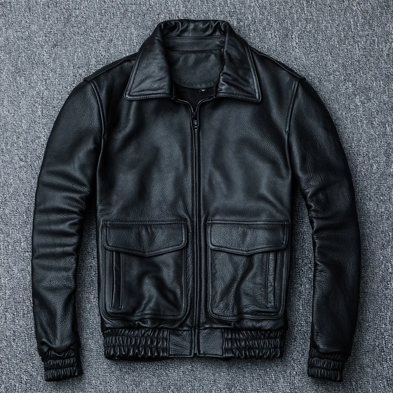 

5 days arrival,Brand Genuine Leather Air Force Pilot A2 Flight Large Size Cowhide Jacket Classic Zipper Black Coat