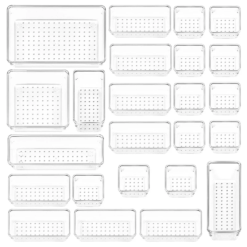 

24 Pcs Drawer Storage System Multi-Size Drawer Manager Transparent Makeup Storage Drawer For Office Computer Desktop