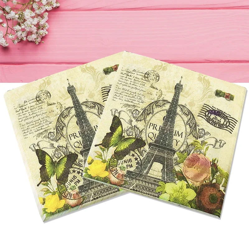 

10PCS Iron Tower Printed Decoupage Napkins Decopatch Paper Wipes Sheet Table Crafts Birthday Arrangements Party Tissue Tableware