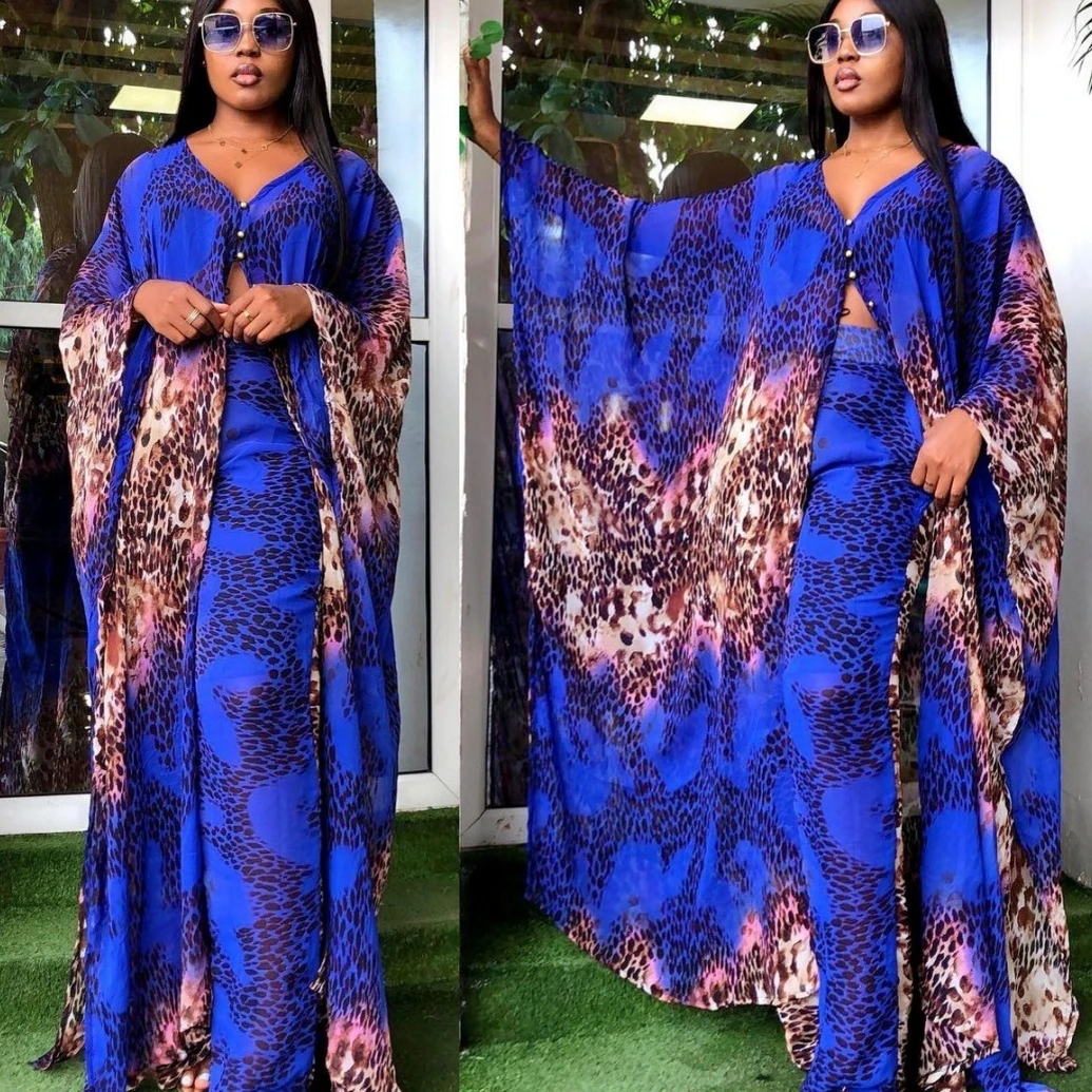 

2 Piece Set Women Africa Clothes African Dashiki New Fashion Two Piece Suit Long Tops And Wide Pants Party Plus Size For Lady