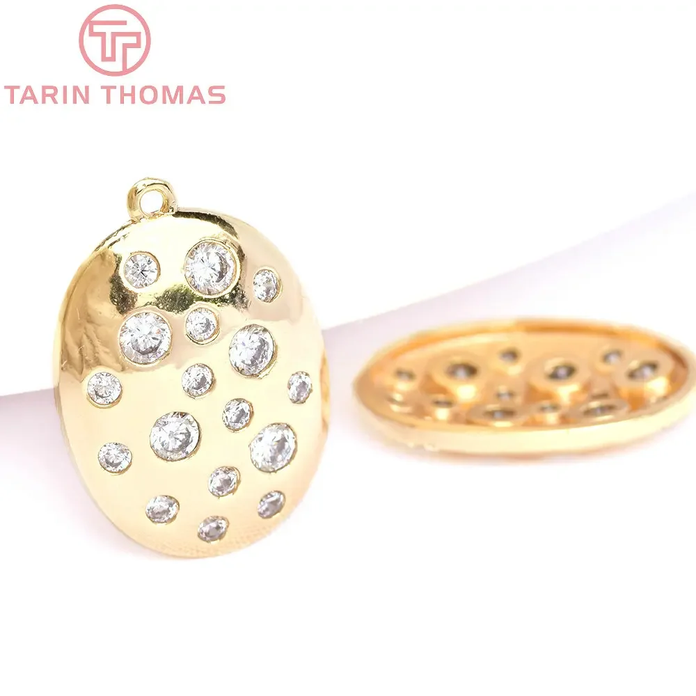 (6220) 4 шт. 14x13 5 мм 24-каратное золото латунь с цирконом овальные ромбы подвески