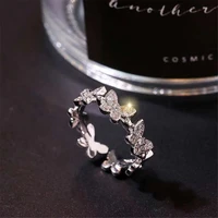 2022 new fashion women butterfly rings open luxury shiny cubic zirconia gold geometric adjustable finger ring girls jewlery gift