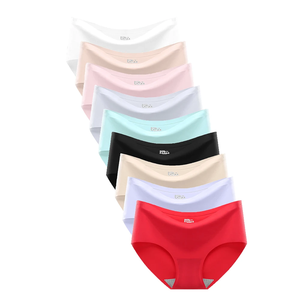 

9 Pcs/Lot Of Women Ice Silk Underwear Seamless Underpantes Womens Solid Color Underwears Middle Waist Sexy Girl Student Briefs