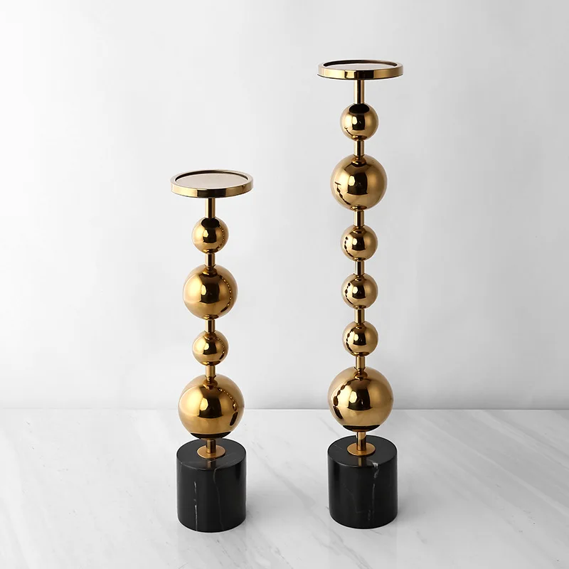 Фото Black Nero Marquina Natural Marble Candle Holder Luxury Golden Metal Large Candlestick Wedding Decoration №2