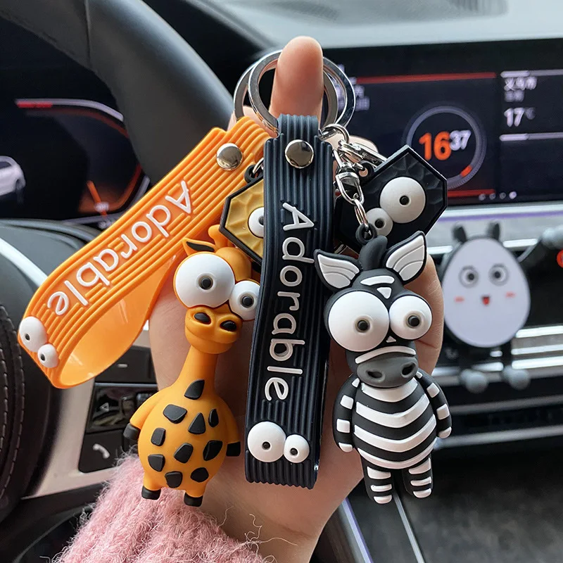 

Eye-Popping Three-Dimensional Big-Eyed Zebra Giraffe Keychain Cartoon Soft Glue Cute Funny Doll Backpack Car Silicone Pendant