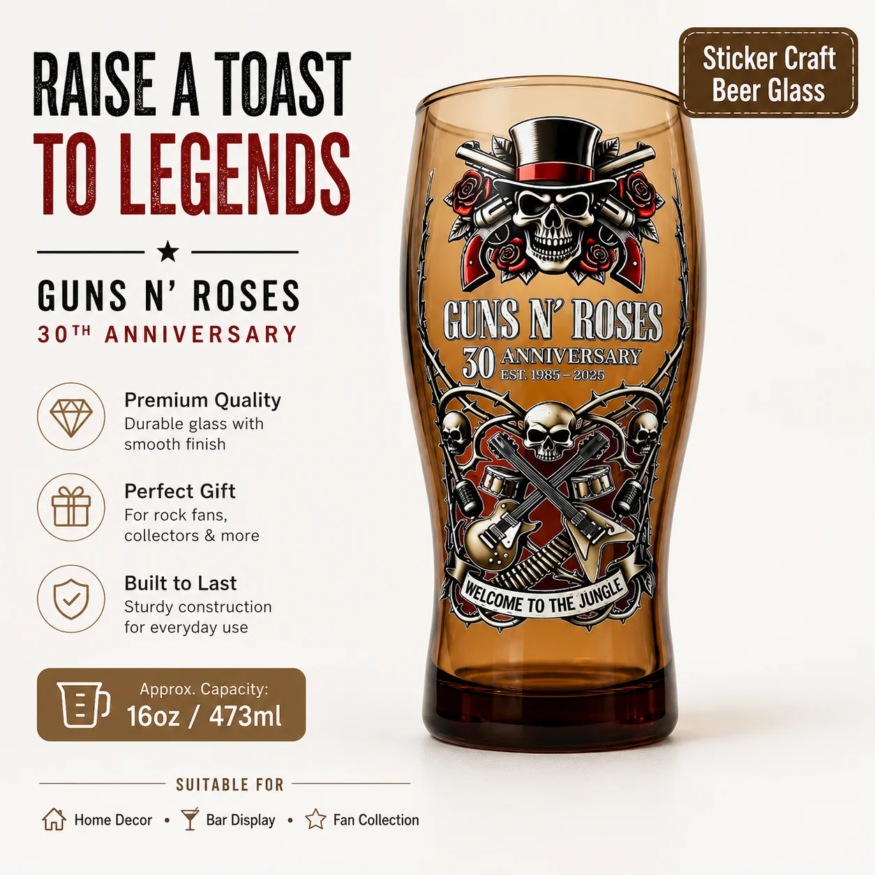 Фото Пивная кружка Guns N' Roses, винтажная стеклянная кружка в рок-стиле №1