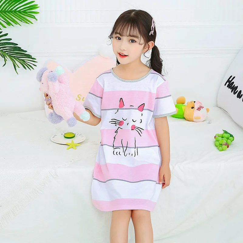 

Летняя женская пижама, детская ночная рубашка с коротким рукавом, 100% хлопок, детское спальное платье, ночная рубашка для девочек