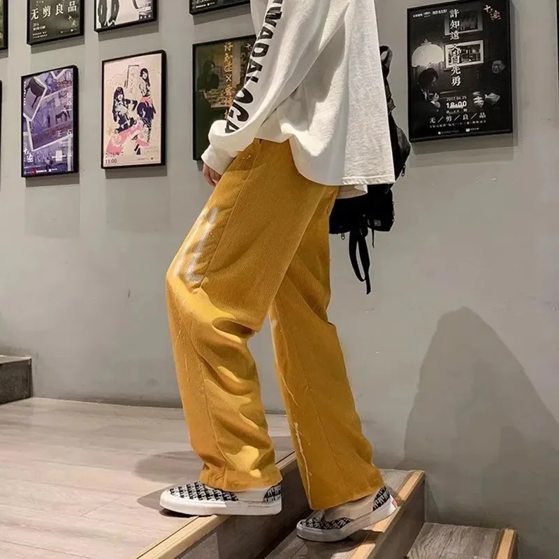 New Streetwear Harajuku Black Pants Men Oversized Corduroy Wide Leg Pants Korean Style High Waist Hip-Hop Y2k Harajuku Trousers