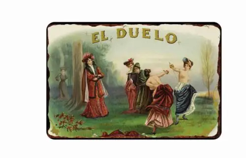Жестяной знак El Duelo для сигар 8x1 2 винтажные этикетки 1890-1900 реклама