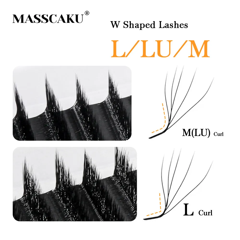 Фото MASSCAKU L LU M Curl YY/W Форма для наращивания ресниц Мягкие и легкие волокна из искусственной норки Толщина 0,07 мм 8–15 мм Натуральный объемный вид №1