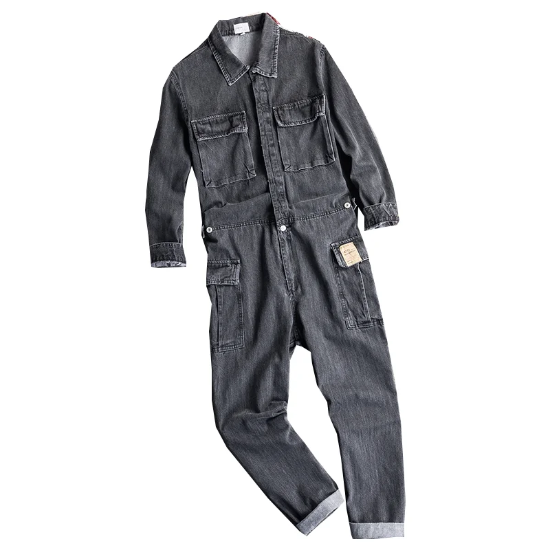 Japan and South Korea fashion tooling denim one-piece overalls men's fall/winter suit loose casual all-in-one work clothes