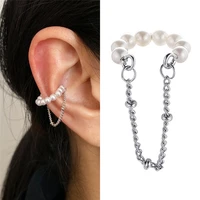 kotik korean non piercing pearl ear cuff silver color chain ear clips for women girls fake cartilage clip earrings gift jewelry