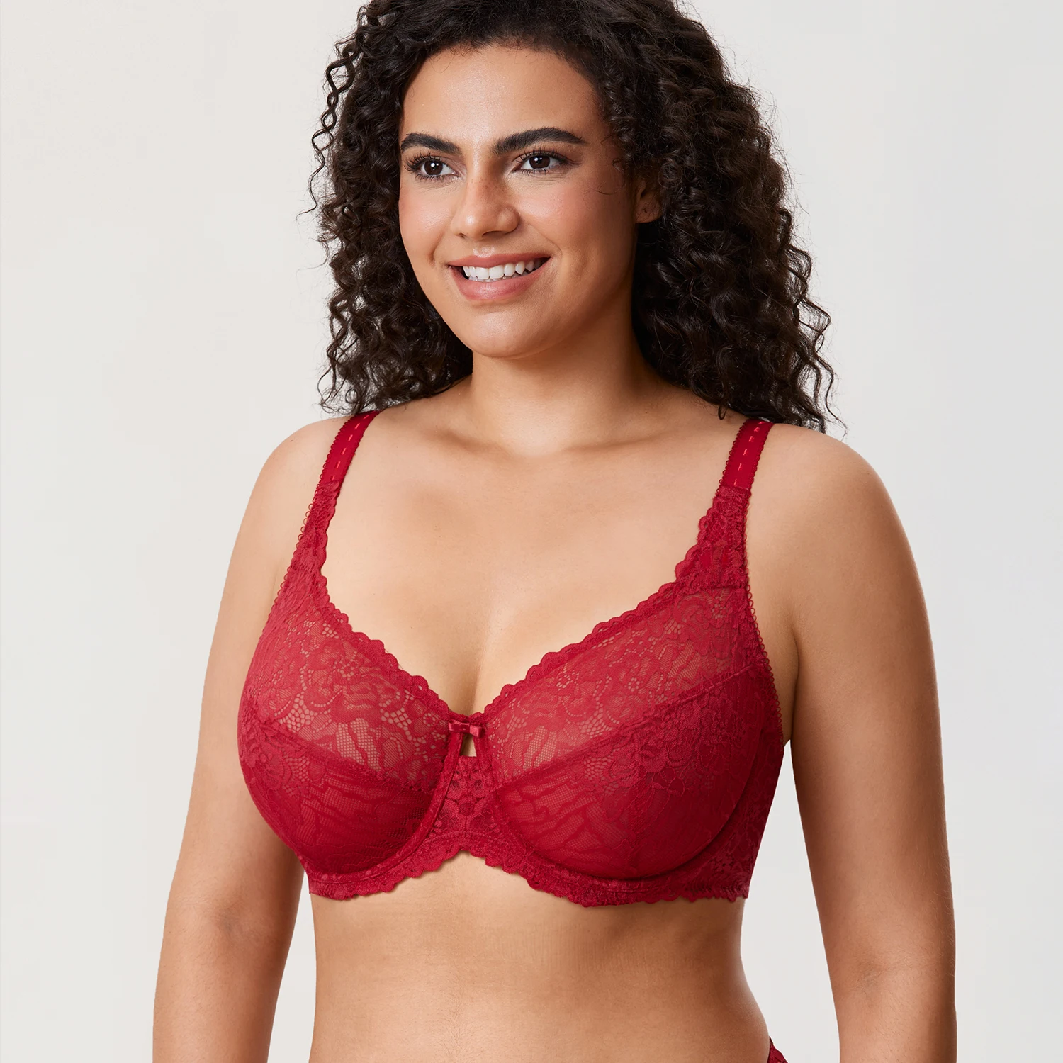 DELIMIRA Women's Minimizer Bra Plus Size Lace Floral Full Coverage Underwire Unlined Mesh Transparent D DD E F G H