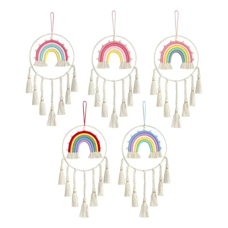 

Rainbow Wall Pediment Macrame Decor Bohemian Wall Ornament Rainbow Clouds Tapestry For Bedroom Living Room Decoration Crafts