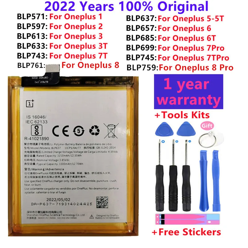 100 original replacement battery for oneplus 1 2 3 3t 5 5t 6 6t 7 7 pro 7t 7t 8 pro plus phone battery batteries tools kits free global shipping