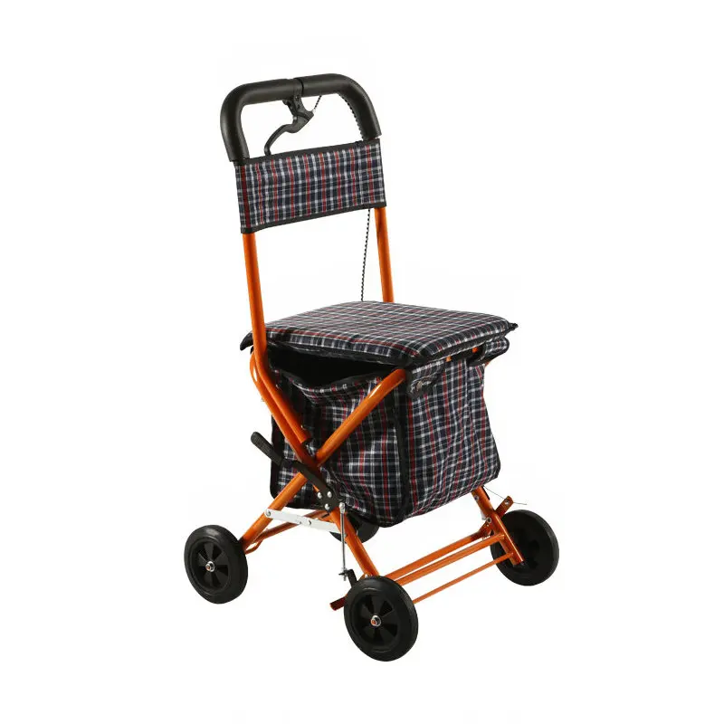 Dual Function Seniors Walker, 4-Wheeled Portable Cart With Hand Brake, Elderly Wheelchair Stroller