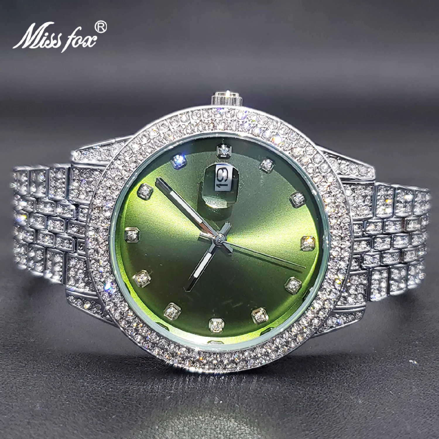 Montre Femme Luxe Hot Bling Moissanite Green Watches For Women Female Stainless Steel Elegant  Large Watch Dropshipping New In