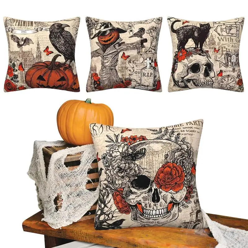 

Наволочки для подушки на Хэллоуин, наволочки с тыквой, черепом, мягкие готические наволочки на Хэллоуин, декоративные наволочки на Хэллоуин
