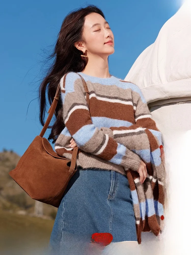 Xiangng Ole Idle Sle полосатый вязаный женский свитер зимы 2024 новый свободный