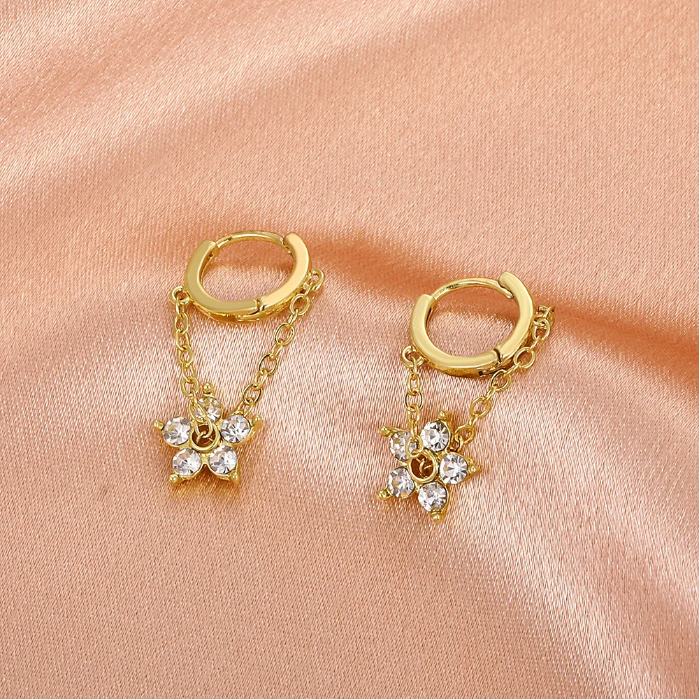 

Crystal Chain Flower Drop Earrings For Women Earing Jewelry Cute Zircon Geometric Earrings Gift For Student Girlfriends O151