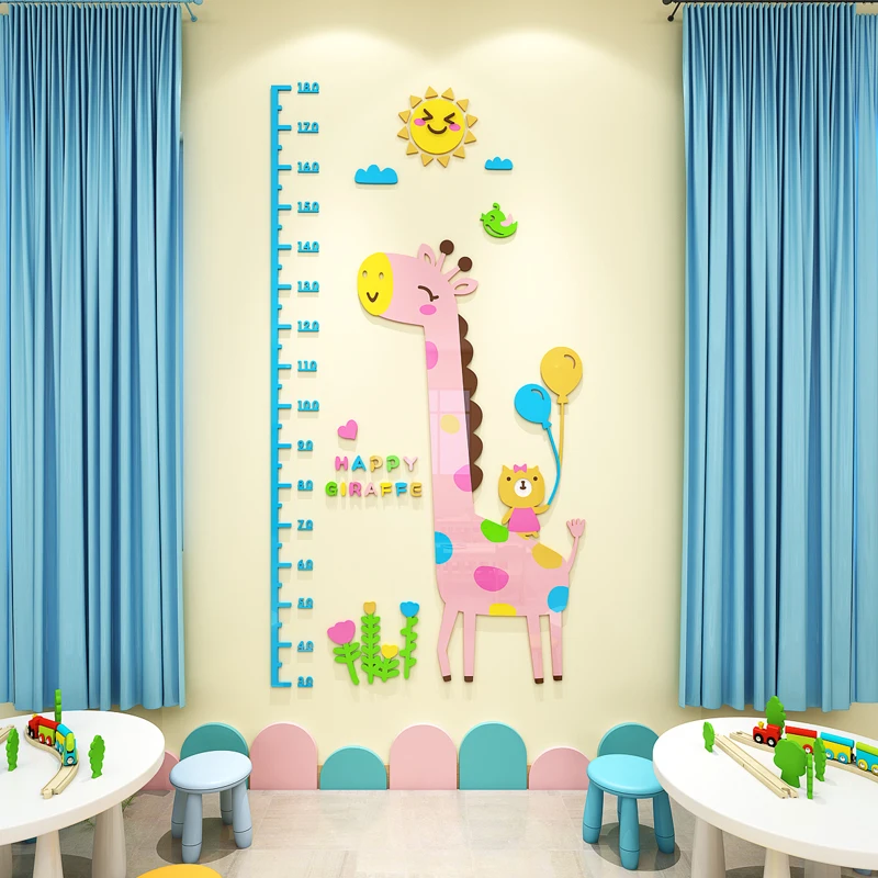 

Cartoon Animal Giraffe Growth Chart 3D Acrylic Wall Sticker Children's Room And Kindergarten Decoration