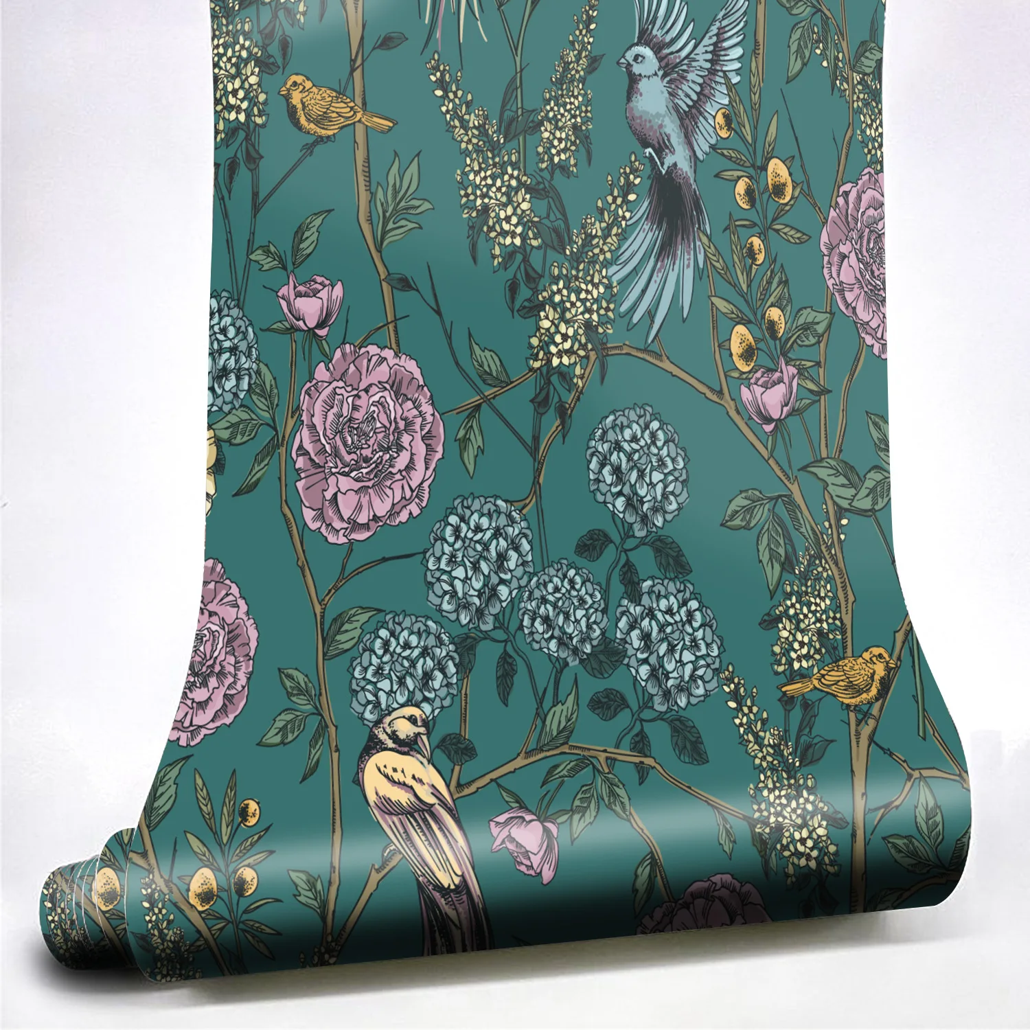 

Зеленые самоклеящиеся обои с птицами, свежие обои с цветочным рисунком, самоклеящиеся обои, съемные водонепроницаемые готовые обои, домашний декор