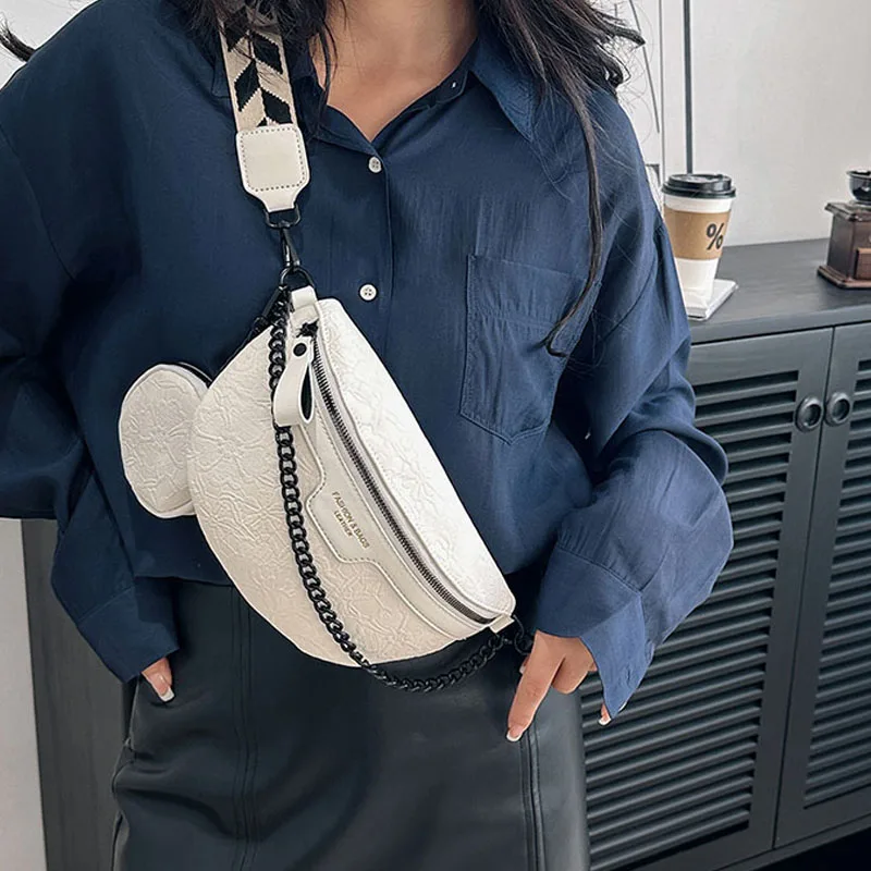 

New Printing Women's Waist Bag Casual Chest Purses Canvas Waterproof Fanny Pack Chain Shoulder Banana Bags Casual Waist Packs
