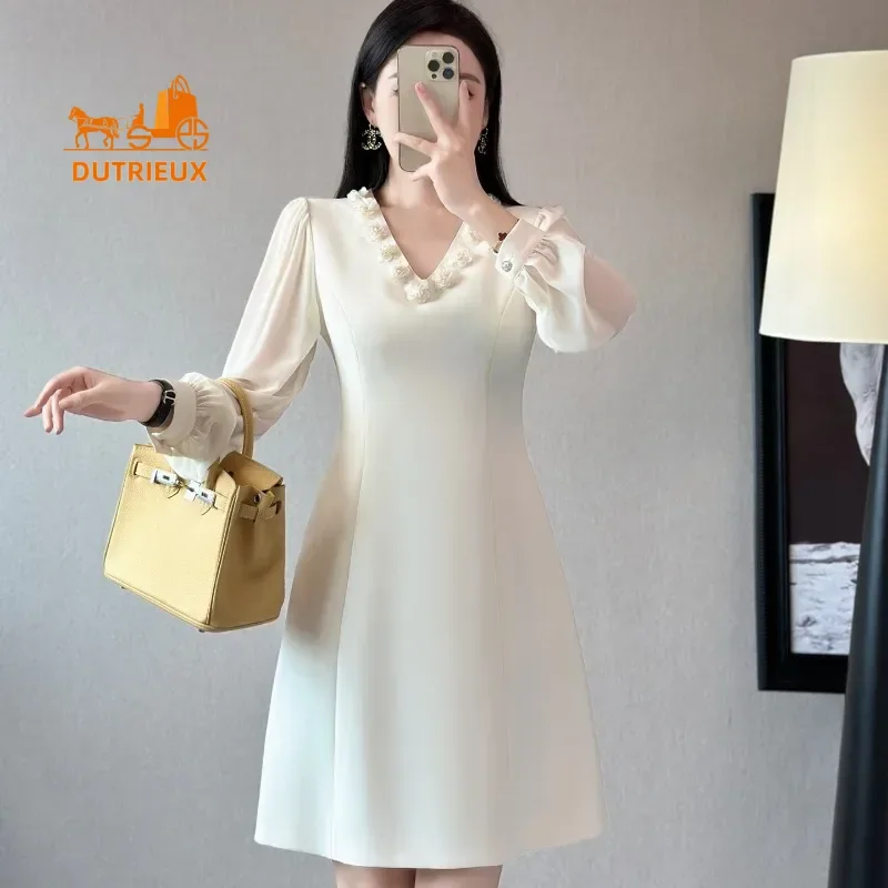 Новое модное французское элегантное женское черное платье летнее шелковое белое