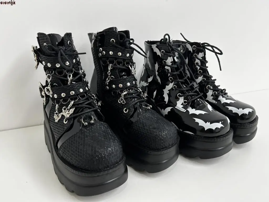 GIGIFOX Platform Ankle Boots For Women Metal Design Lace Up Punk Goth Fashion Boots Y2k Round Head Wedges Shoes Brand Casual