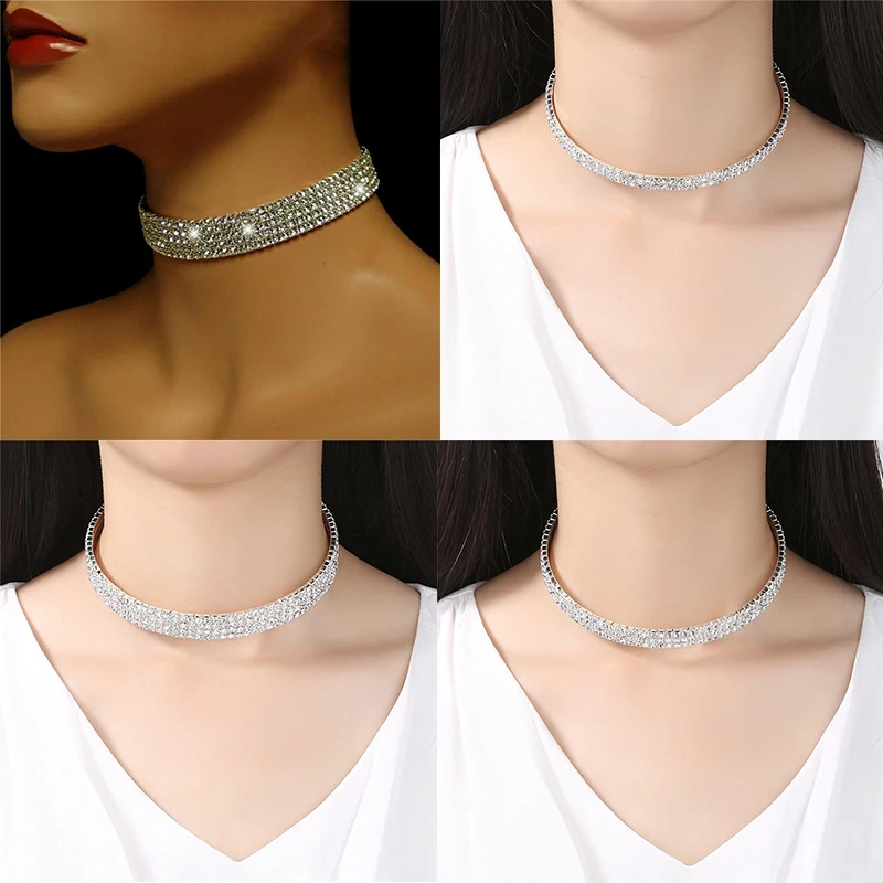 

Necklace Bling Silver Choker Necklace Diamante Plated Sparkle