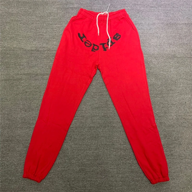 

22FW NEW 3D Puff Printing Red Sp5der 555555 Angel Sweatpants Men WomenBlack Letters Sp5der Pants Joggers Drawstring Trousers