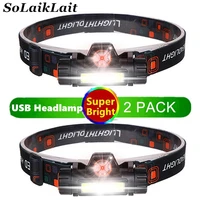 2pcs portable mini powerful led headlamp xpecob usb rechargeable headlight built in battery waterproof head torch head lamp