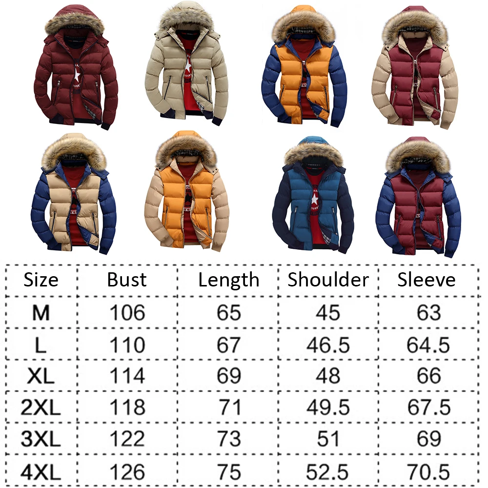 Winter Jacket Men Fashion Fur Collar Hooded Thick Warm Cotton Outwear Men Parka Jacket Coat Men Windproof Streetwear