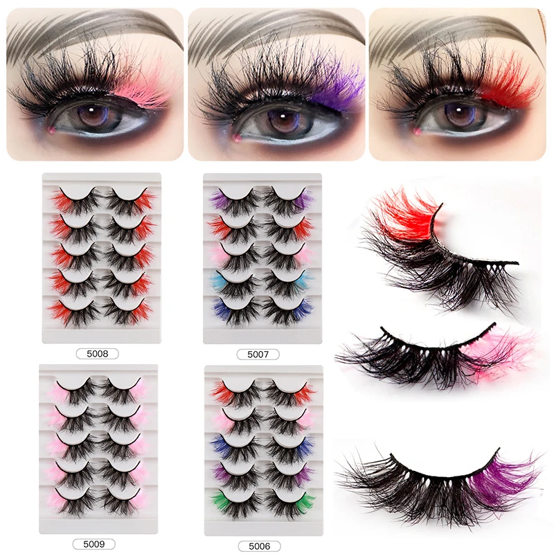 

5Pairs Long False Eyelashes Color False Eye Lashes Thick Fake Eyelashes Imitation Mink European Style Makeup Lash Extension