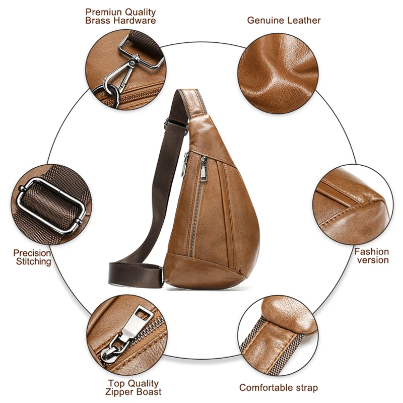 SCHLATUM Genuine Leather Men's Chest Bag Cowhide Casual Messenger Large-Capacity Sports Male Shoulder Bag