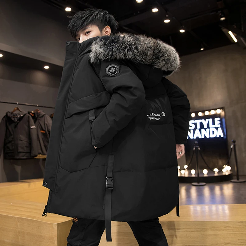 

Winter Men's Duck Down Jacket Solid Color Keep Warm Hooded Men's Parkas Mid-length Windproof Casual Jacket Men M-3XL Chaqueta