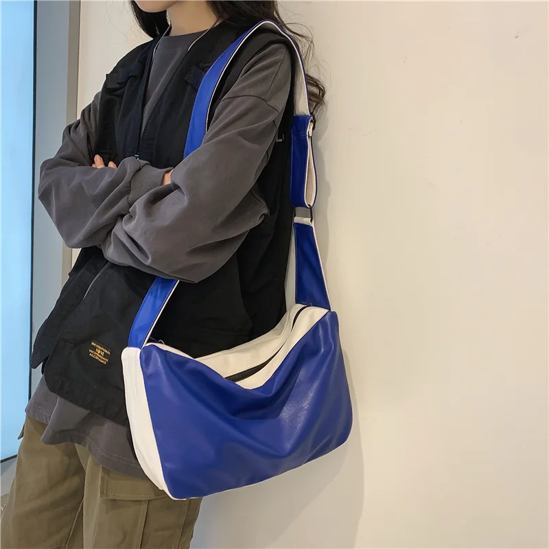 

Casual Canvas + Pu Stitching Shoulder Bags for Women 2022 Large Capacity Street Zipper Messenger Bag Travel Crossbody Bag Female