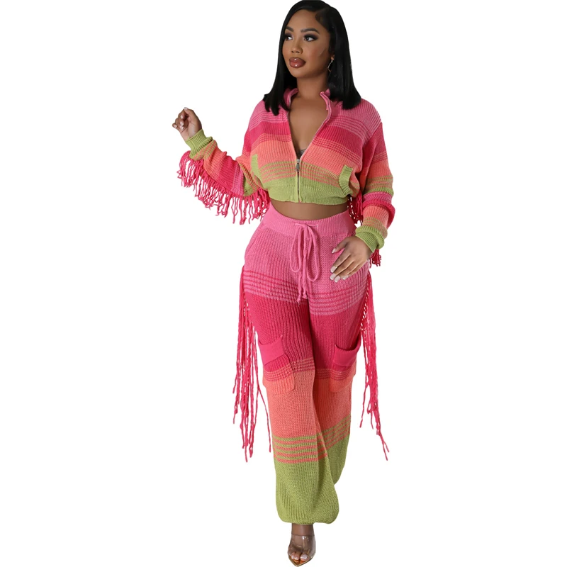 Вязаные комплекты из 2 предметов с цветными блоками. Женский наряд. Осенняя