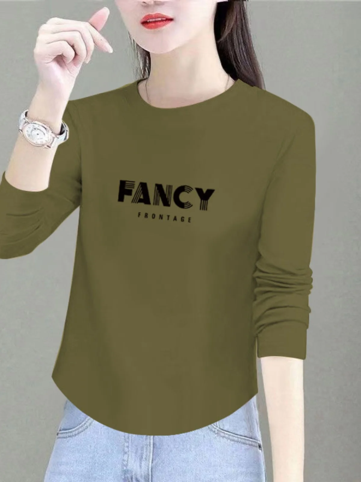 Pure Cotton Long sleeves Shirt Women Spring and Autumn New Loose Belly Covering Slimming Bottoming Western Sle Fashio...