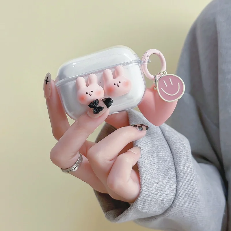 

Cute Rabbit Earphone Case for Redmi Buds 3 soft TPU Protective Case for Redmi Buds 3 Transparent Cover with Love Pendant